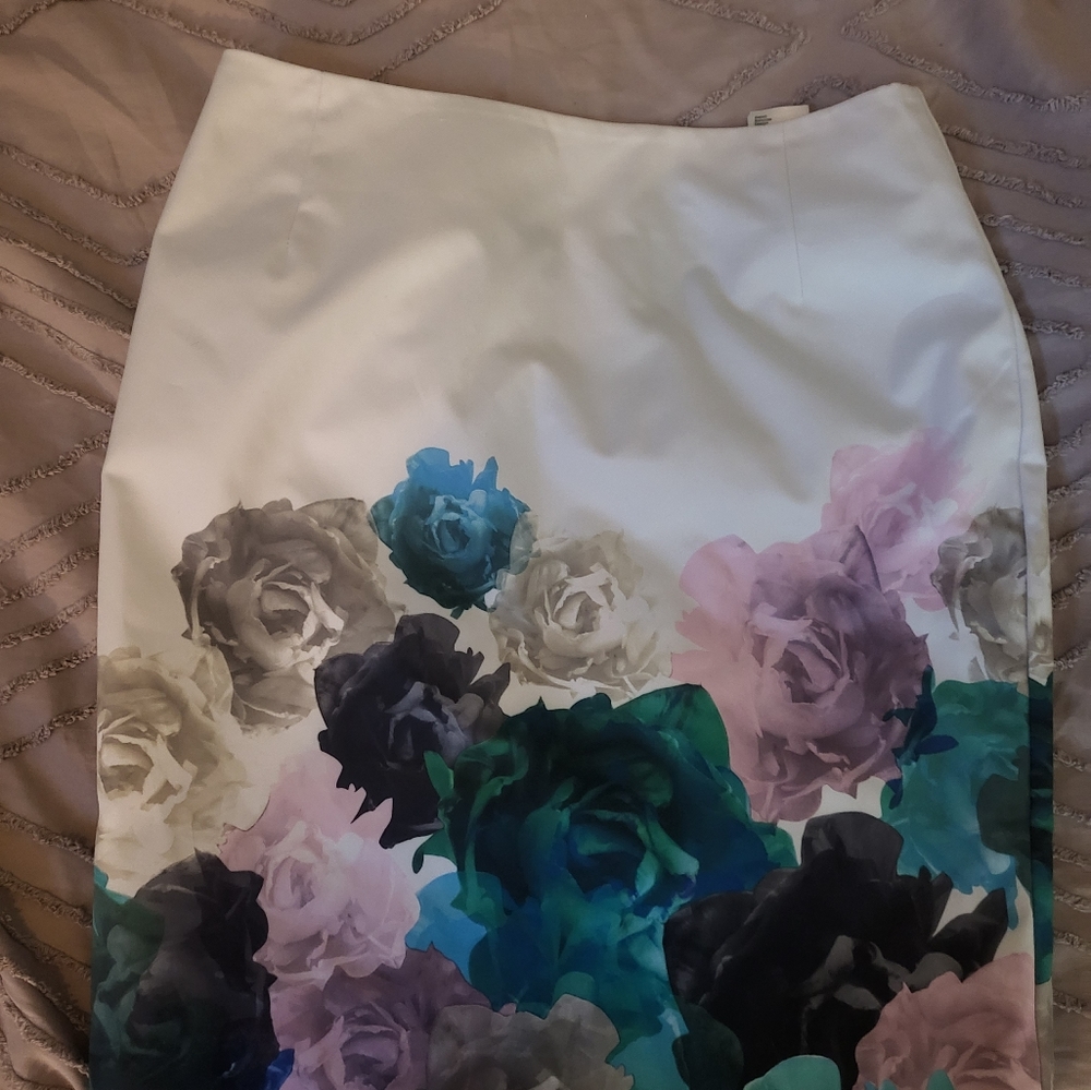 H&M white skirt with colored roses